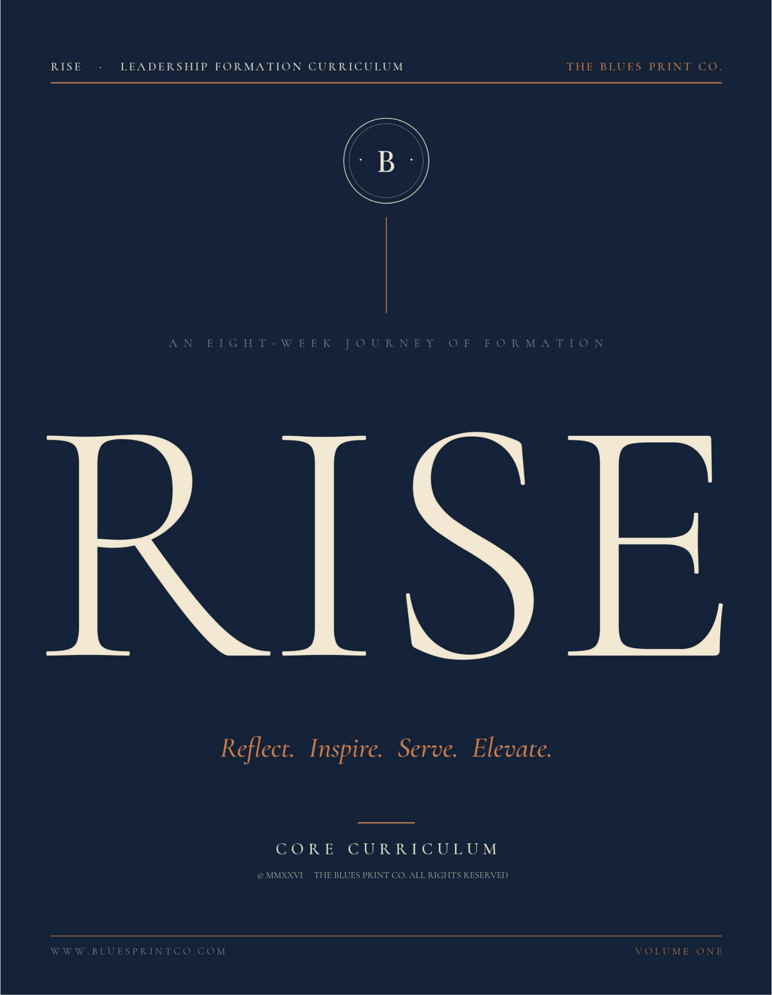 Rise Core Curriculum cover, navy and cream